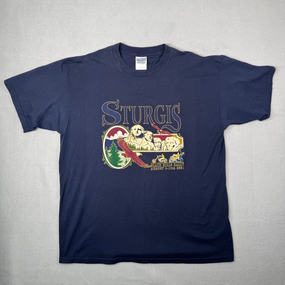 2001 Sturgis Black Hills Rally 61st Annual Motorcycle T Shirt Navy XL Gildan